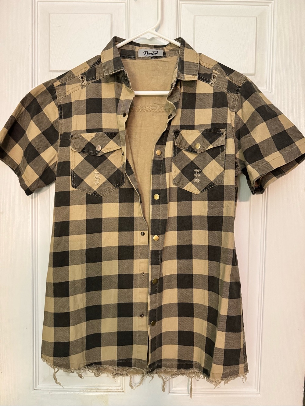Reverb Men's Distressed Buffalo Plaid Short Sleeve Snap Butt